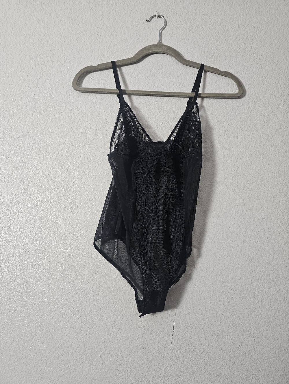 Victorias Secret Sheer Black Lace Bodysuit Sz S